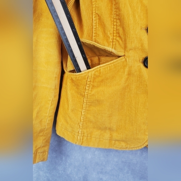 Gap BLAZER Women 1 MUSTARD YELLOW GOLD Corduroy LINED 3-Button ACADEMIA Preppy - Picture 4 of 11